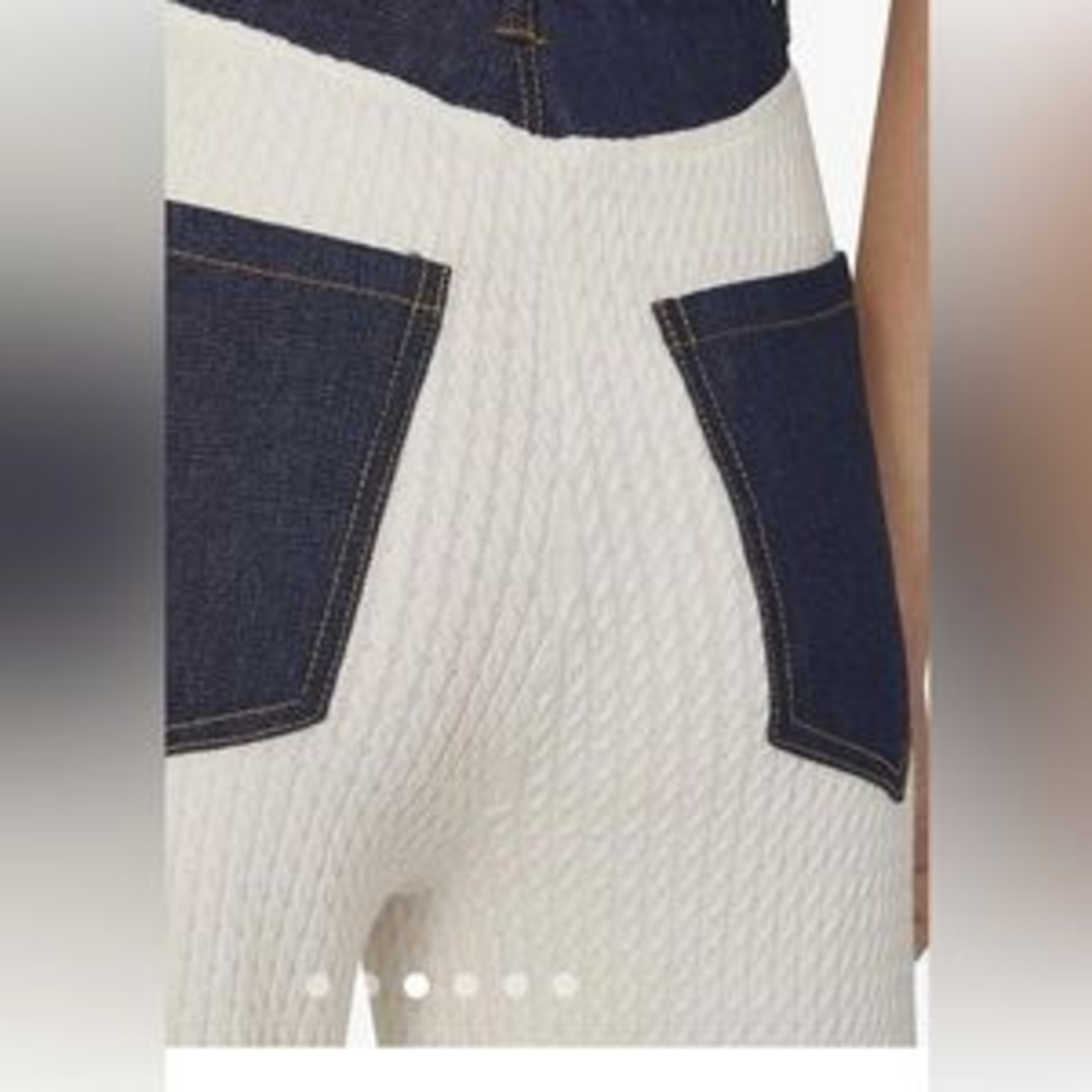 WeWoreWhat High Rise Denim Cable Knit Wide Leg Jean in Cream - Picture 3 of 4